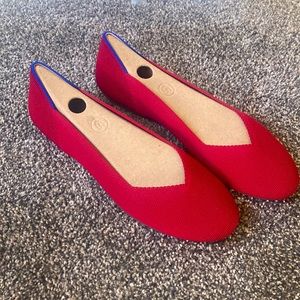 Rothy’s “the flat” style in Scooter Red, brand new.